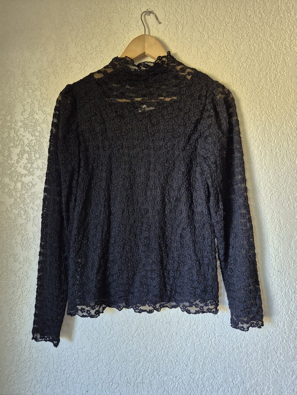 JODIFL Black Floral Lace Mock Neck Blouse Womens Size S
